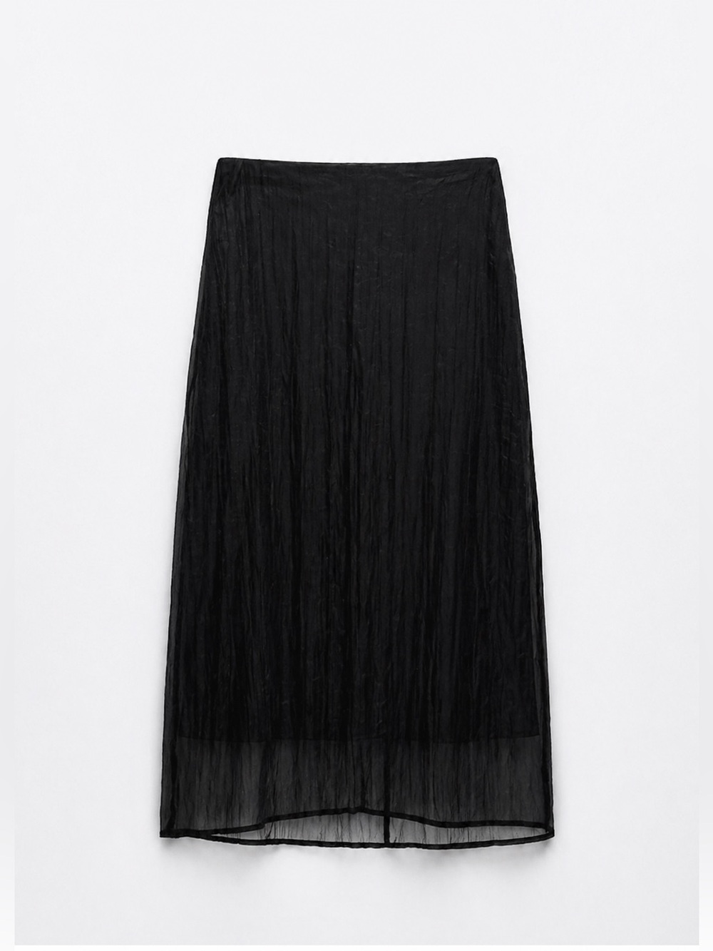 Zara Wrinkled Effect Midi Skirt Black Sheer